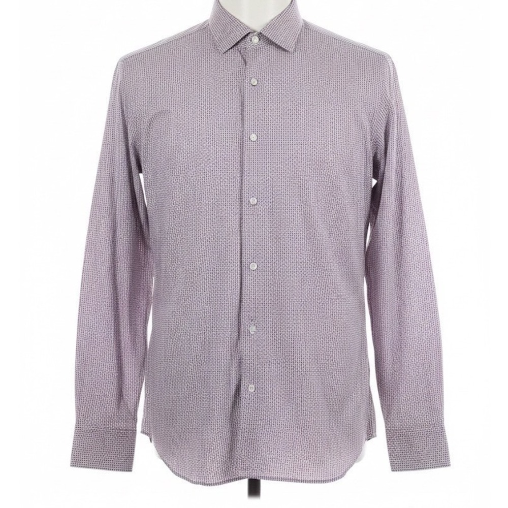 Ordean Mens 2XL Blue Pink Geometric Print Button Down Dress Shirt Long Sleeve‎